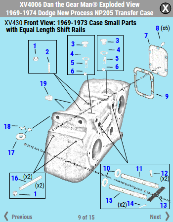 UPDATED 1969-1974 Dodge NP205D Remote Mount Transfer Case Exploded View