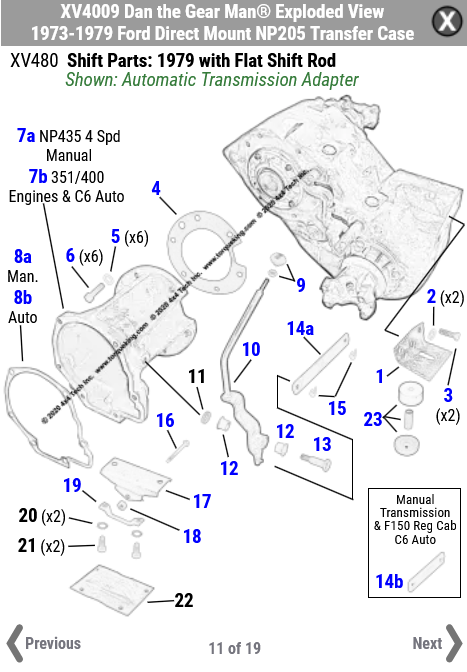 New Exploded View for 1973-1979 Ford Direct Mount NP205 Transfer Cases!