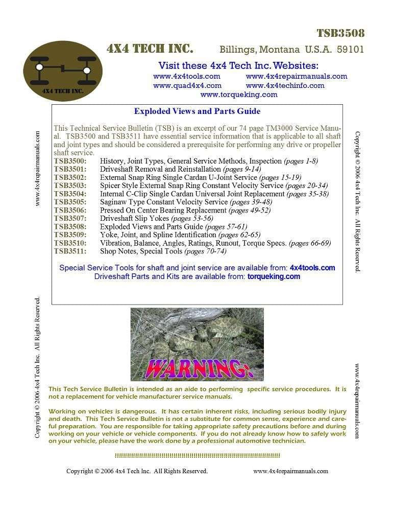 TSB3508 Driveshaft and Universal Joint Exploded Views and Parts Guide Torque King 4x4