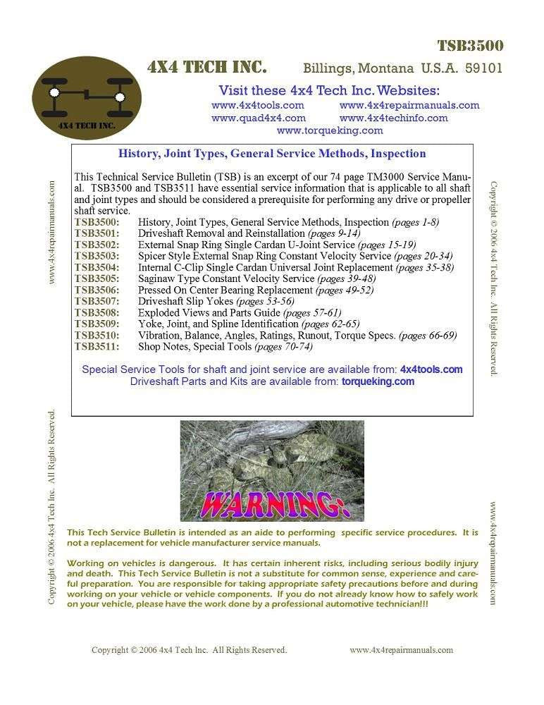 TSB3500 Driveshaft History, Joint Types, General Service Methods, Inspection Torque King 4x4