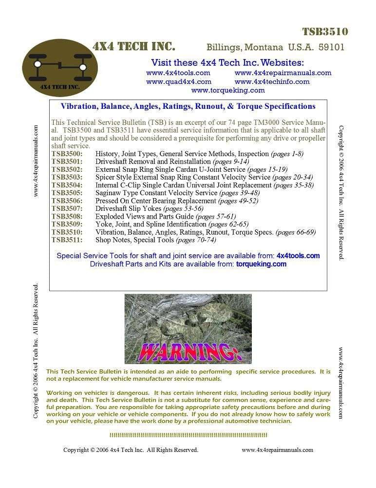 TSB3510 Vibration, Balance, Angles, Ratings, Run-Out, Torque Specs Service Bulletin Torque King 4x4