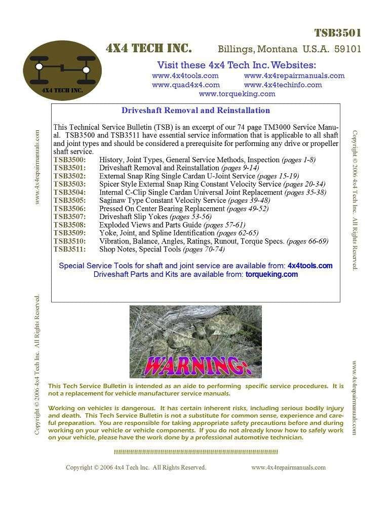 TSB3501 Driveshaft and Universal Joint Service Removal/Reinstallation Torque King 4x4