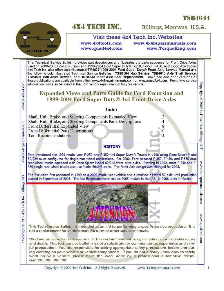 TSB4644SB 4x4 Front Axle Exploded Views and Parts Guide (spiral bound) Torque King 4x4
