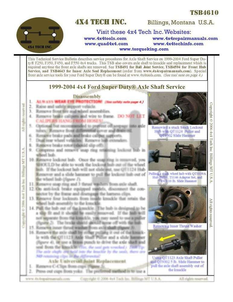 TSB4610 Excursion and 1999-2004 Super Duty® Front Axle Shaft Service Torque King 4x4