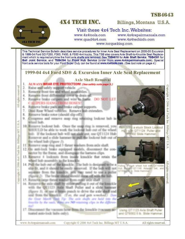 TSB4643 Inner Axle Seal Replacement Tech Service Bulletin Torque King 4x4