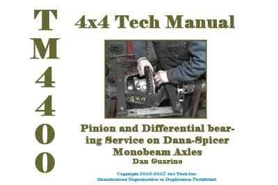 TM4400 Shop Manual Dana Axle Pinion & Differential Bearing Service Torque King 4x4