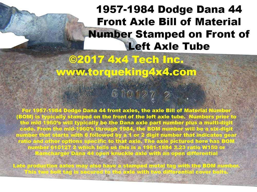 ID a 1957-1971 Dodge Dana 44 Closed Knuckle Front Axle IDN-132 Torque King 4x4