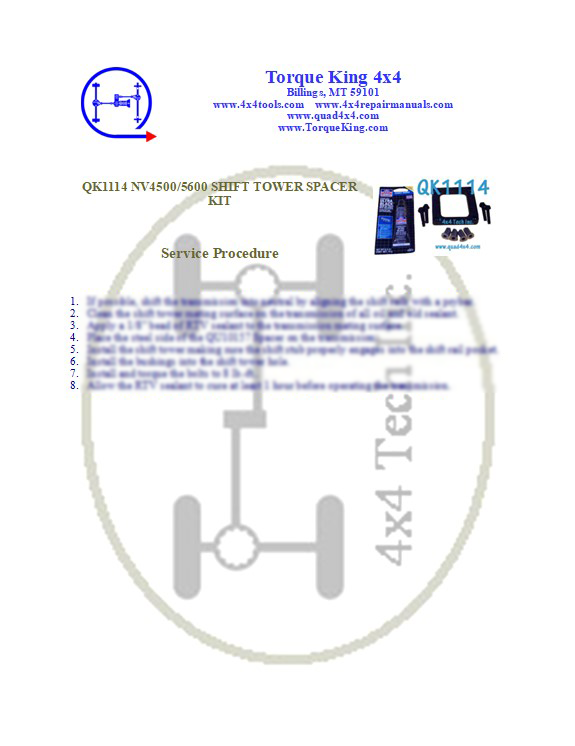 QK1114 Manual Transmission Shift Instructions Torque King 4x4