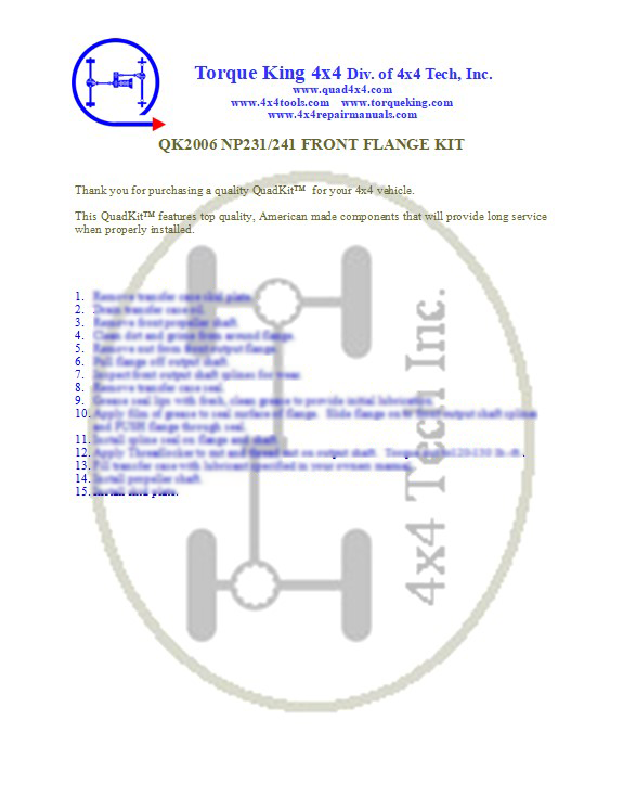 QK2006 Installation Instructions Torque King 4x4