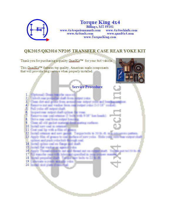 QK2015/QK2016 Installation Instructions Torque King 4x4