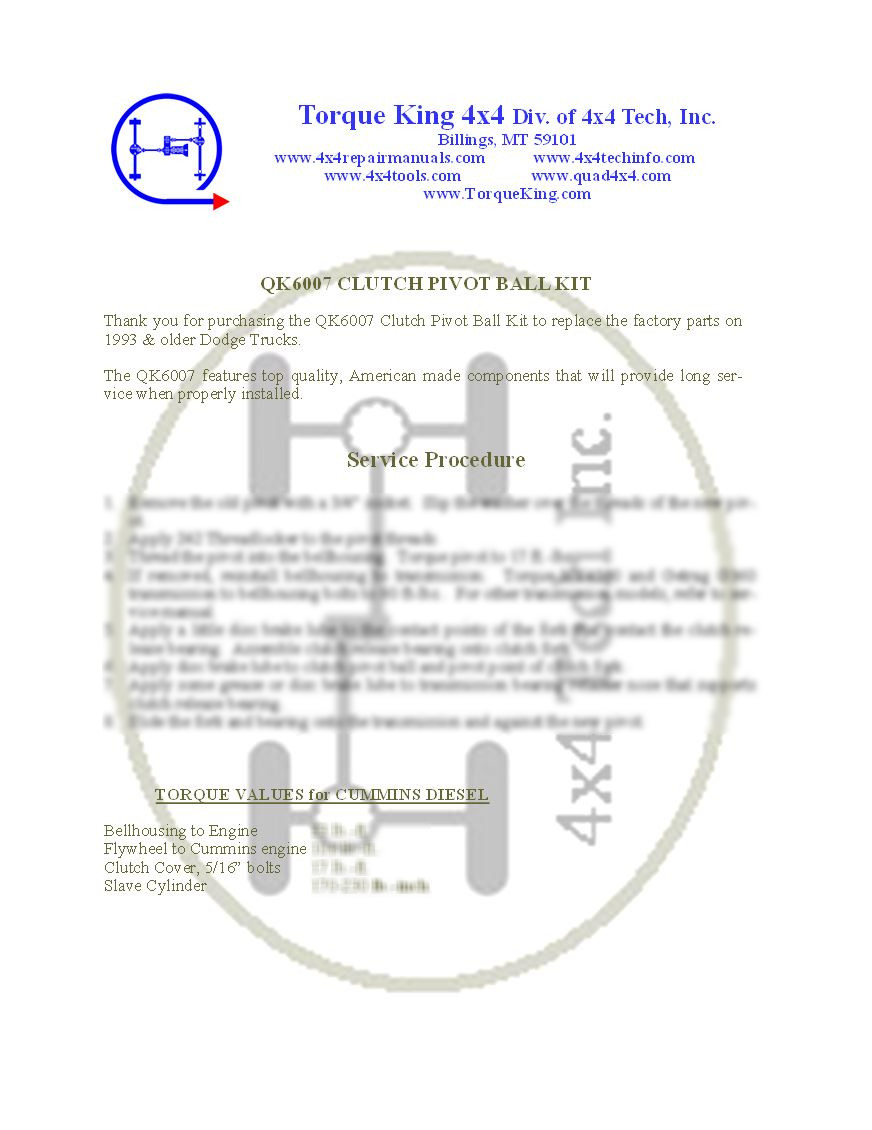 QK6007 Instructions Torque King 4x4