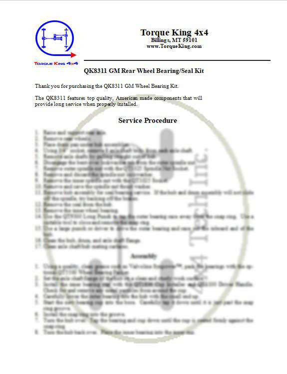 QK8311 INSTRUCTIONS Torque King 4x4
