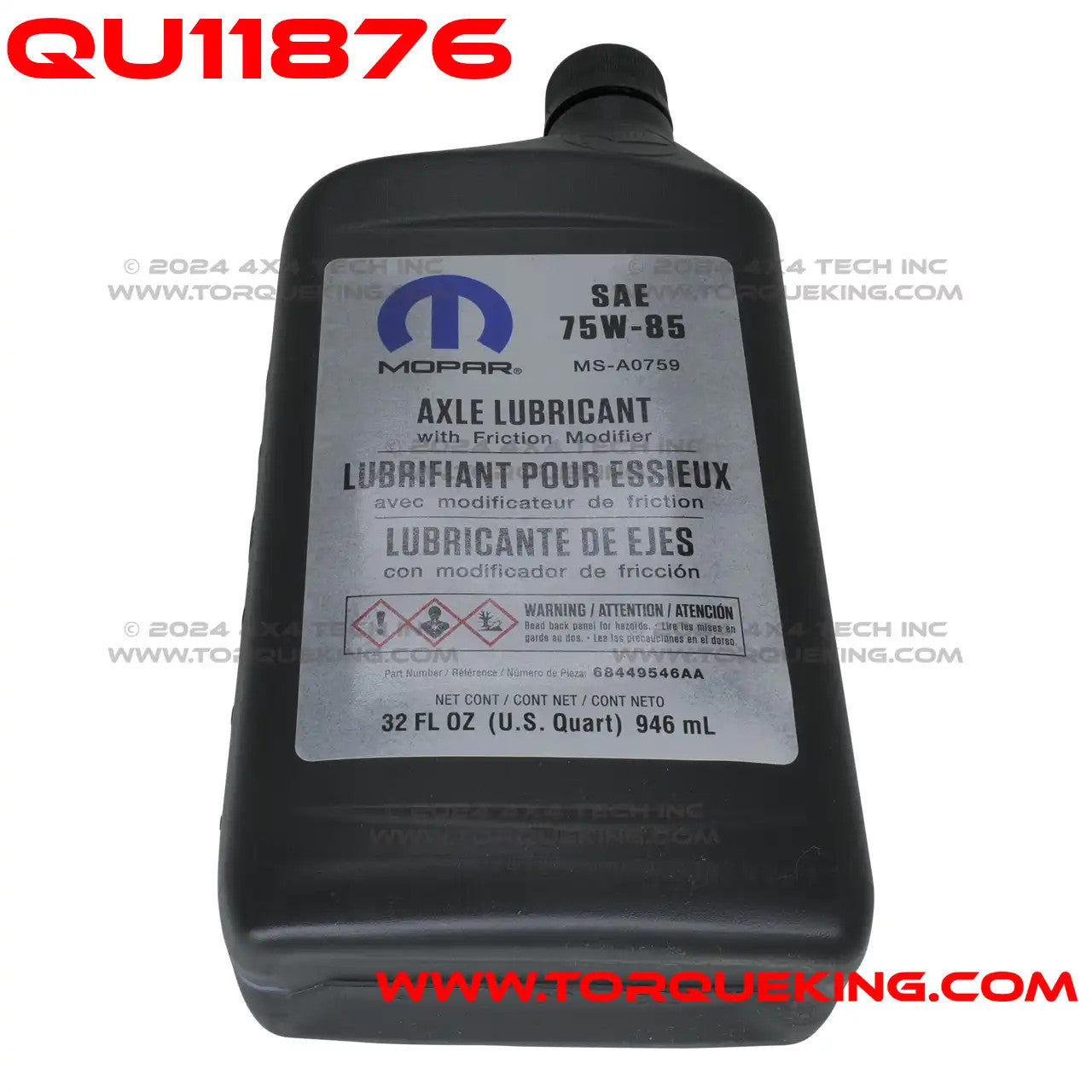 QU11876 Mopar 68449546AA 75w85 Rear Axle Lubricant