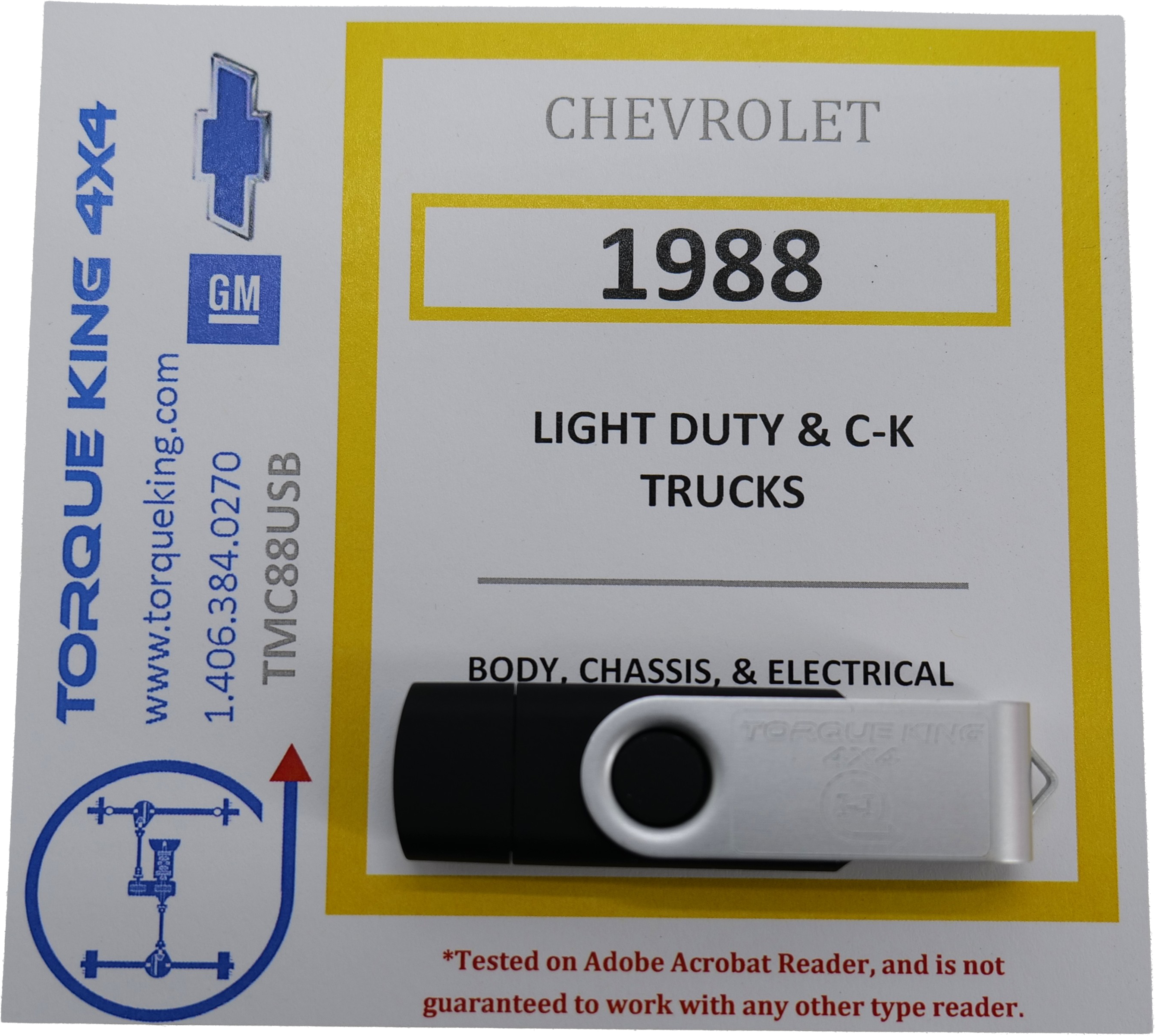 TMC88USB 1988 Chevy/GM Pickup Truck Shop Manual USB Torque King 4x4