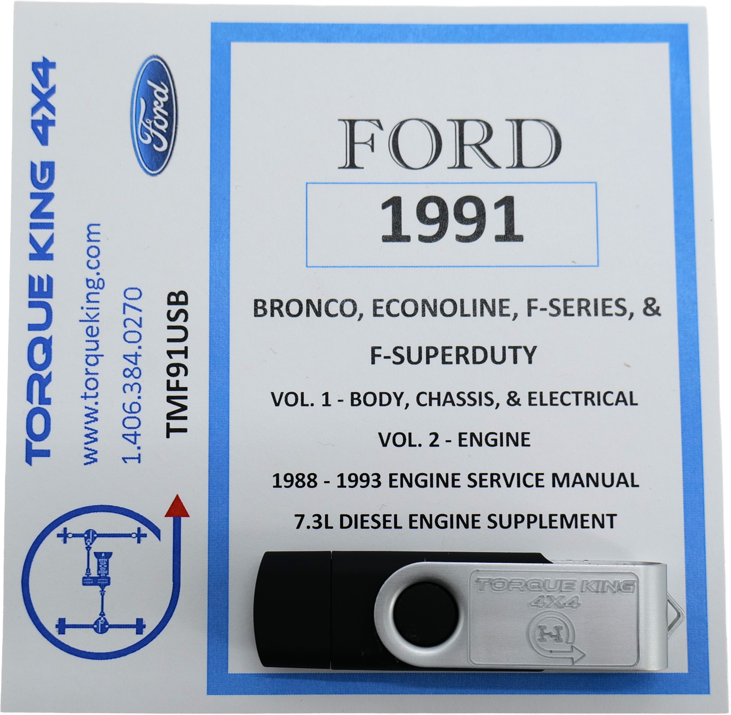 TMF91USB 1991 Ford Factory Shop Manual on USB for F-series Truck, Bronco, Econoline