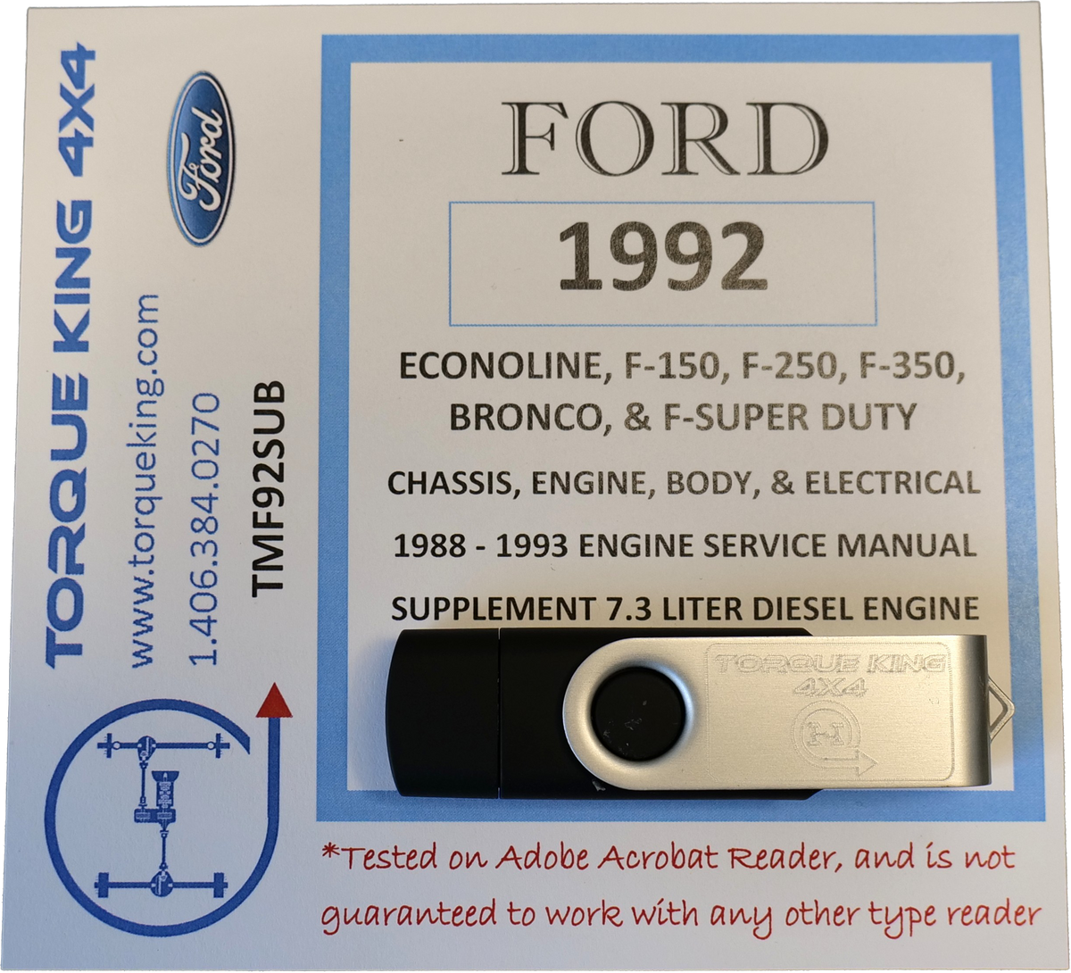 TMF92USB 1992 Ford Factory Shop Manual on USB for F150-F350, Bronco, Econoline Torque King 4x4