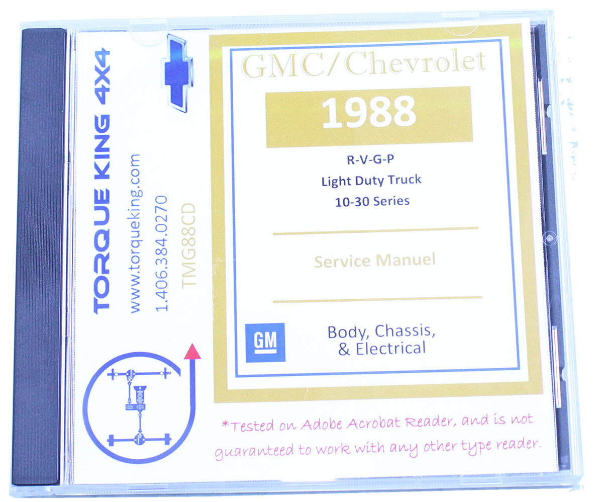 TMG88CD 1988 Chevy and GMC R/V Truck Factory Service Manual on CD Torque King 4x4
