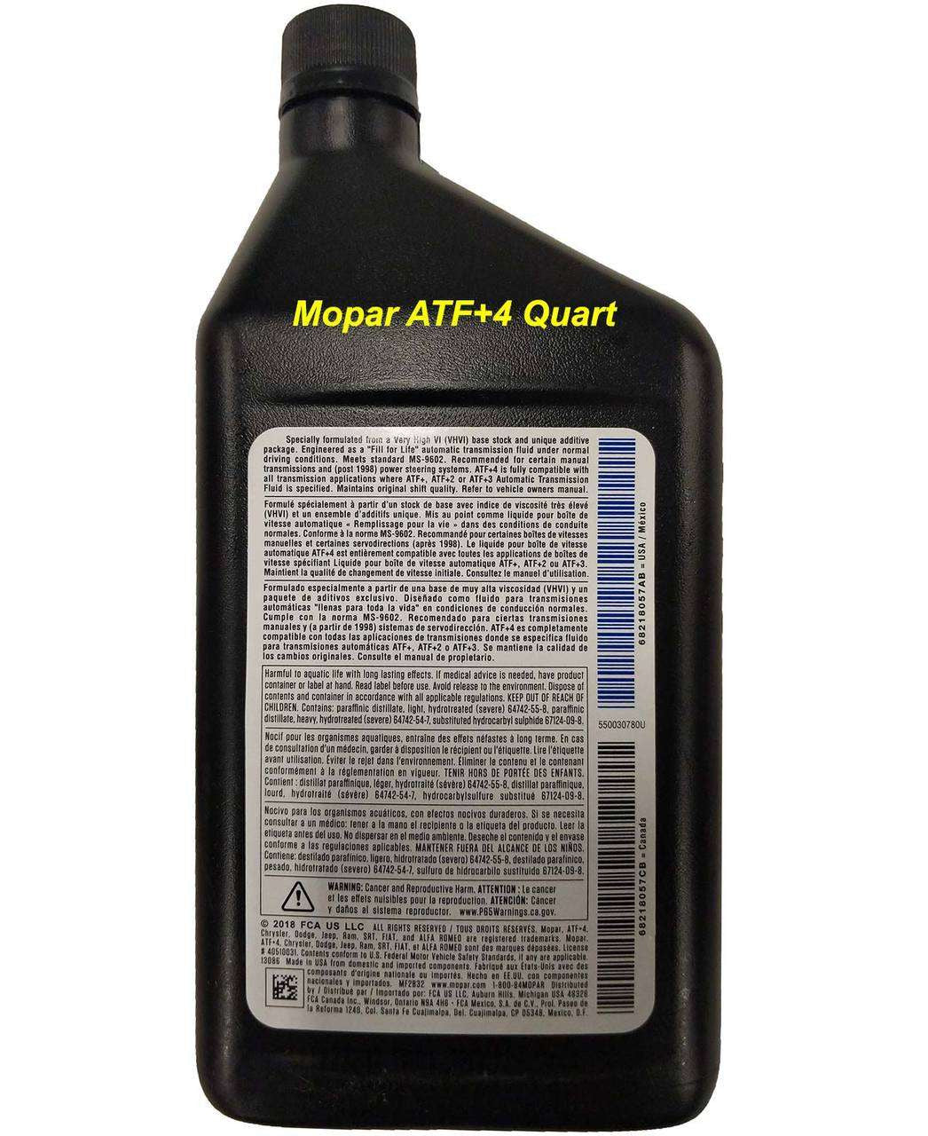 Mopar 68218057AC ATF+4 Automatic Transmission Fluid Torque King 4x4