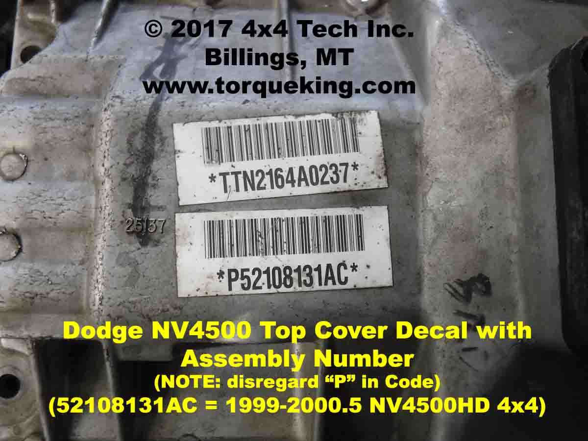 NV4500 Build Tags for Chevy, Dodge, GMC, and Ram IDN-108 Torque King 4x4