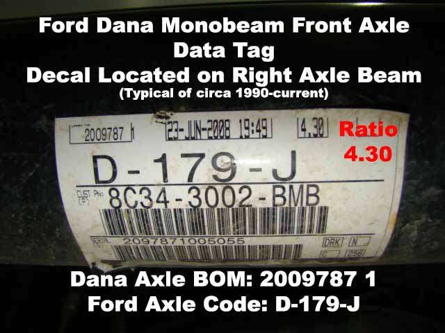 Ford Dana Monobeam Front Axle BOM Build Tag IDN-112 Torque King 4x4