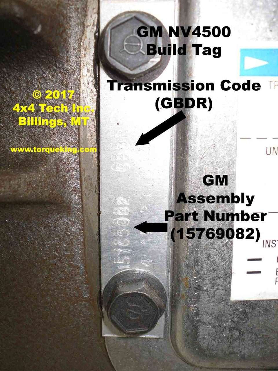 NV4500 Build Tags for Chevy, Dodge, GMC, and Ram IDN-108 Torque King 4x4