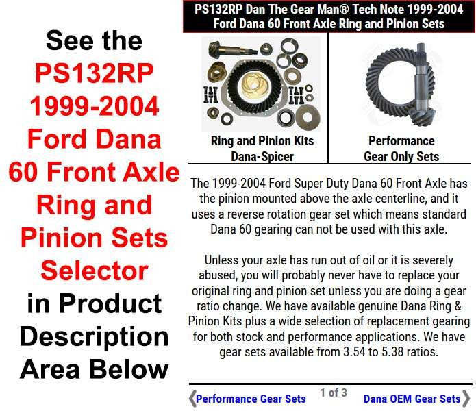 1999-2004 Ford Super Duty Dana 60 Front Axle Gear Selector PS132RP Torque King 4x4