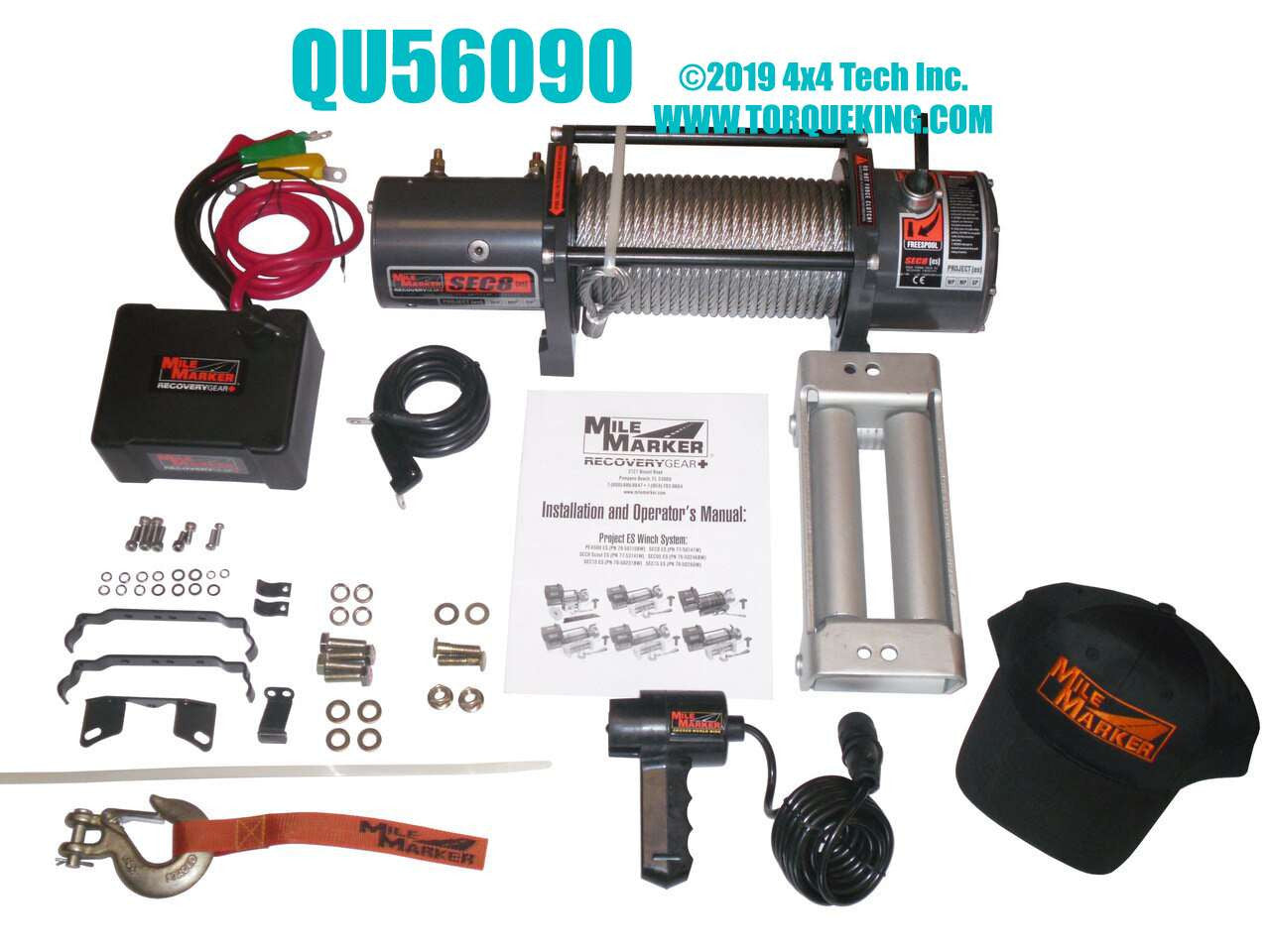 QU56090 Mile Marker 8000 Pound Waterproof Electric Winch Torque King 4x4