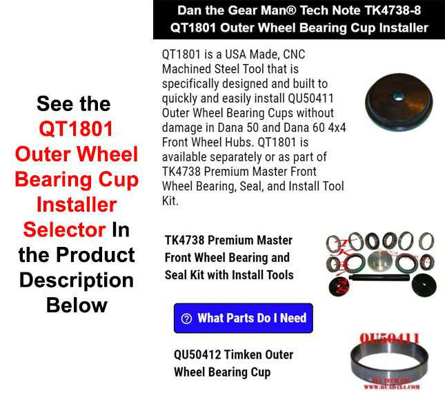 TK4738-8 QT1801 Outer Wheel Bearing Cup Installer Torque King 4x4