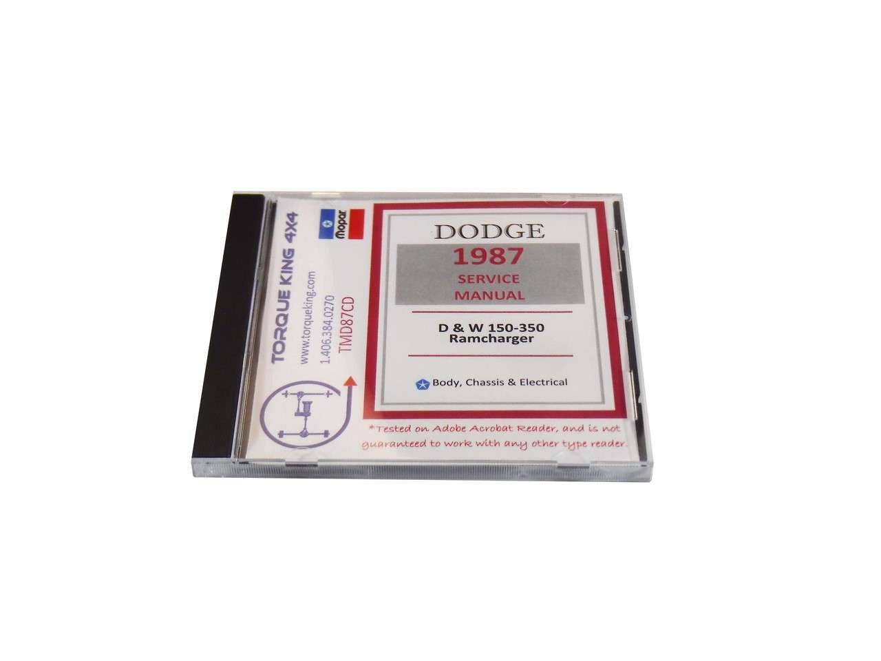TMD87CD 1987 Dodge Ram Truck and Ramcharger Shop Manual on CD Torque King 4x4