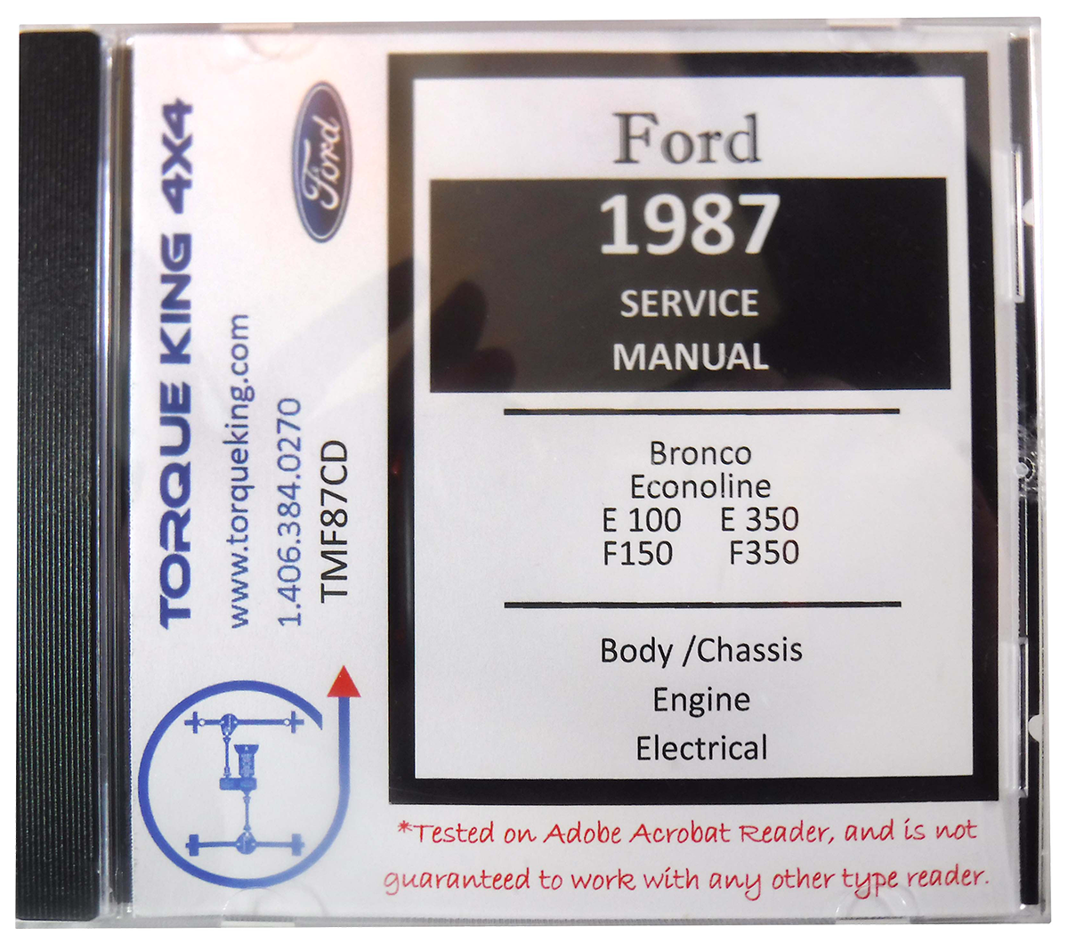 TMF87CD 1987 Ford Factory Shop Manual on CD for Light Duty Truck Torque King 4x4