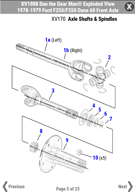 New Exploded View for 1978-1979 Ford F250 and F350 with Dana 60 Front Axles!