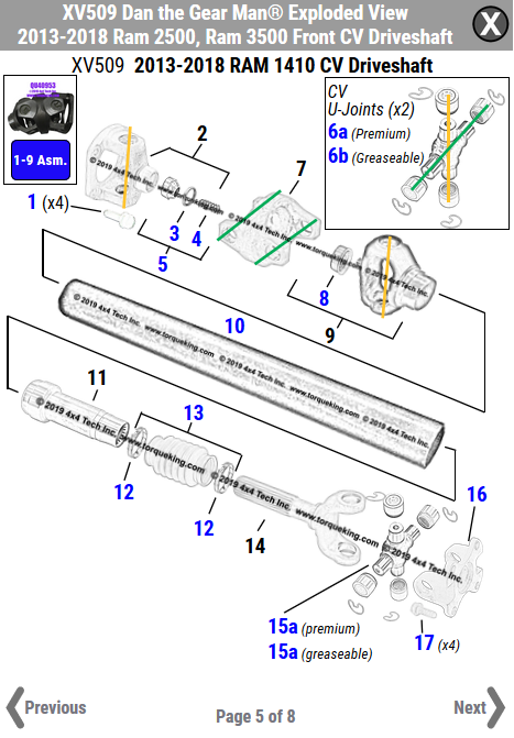 New Front CV Driveshaft Exploded View for 2013.5-2018 Dodge Ram 2500 ...