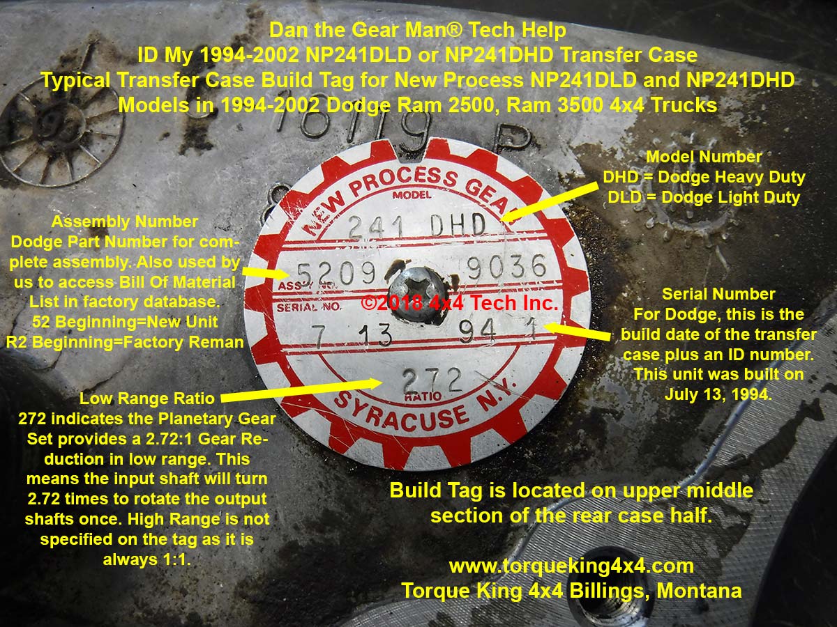 1994-1997 Dodge NP241DHD Transfer Case ID