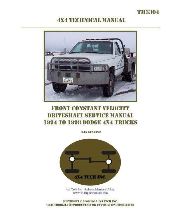TM3304 Front CV Driveshaft Service Manual for 1994-1998 Dodge 4x4 Trucks Torque King 4x4