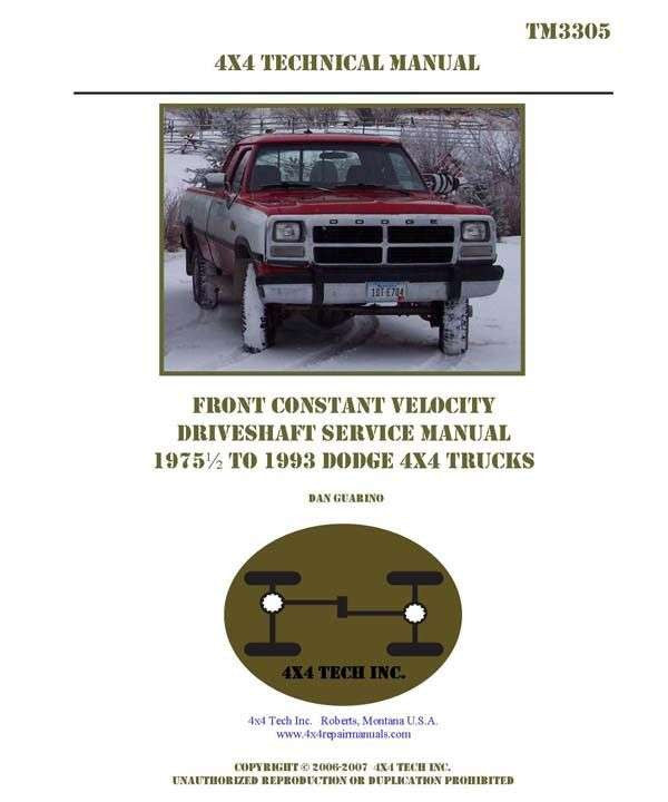 TM3305 1975-1993 Dodge 4x4 Front CV Driveshaft Shop Manual Torque King 4x4