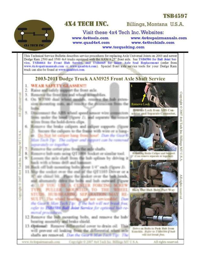 TSB4597 2003-2013.5 Dodge Truck AAM 9.25 Front Axle Shaft Service Torque King 4x4