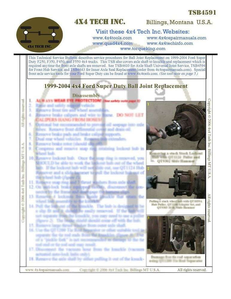 TSB4591 4x4 Ball Joint Replacement Tech Service Bulletin for Ford Torque King 4x4