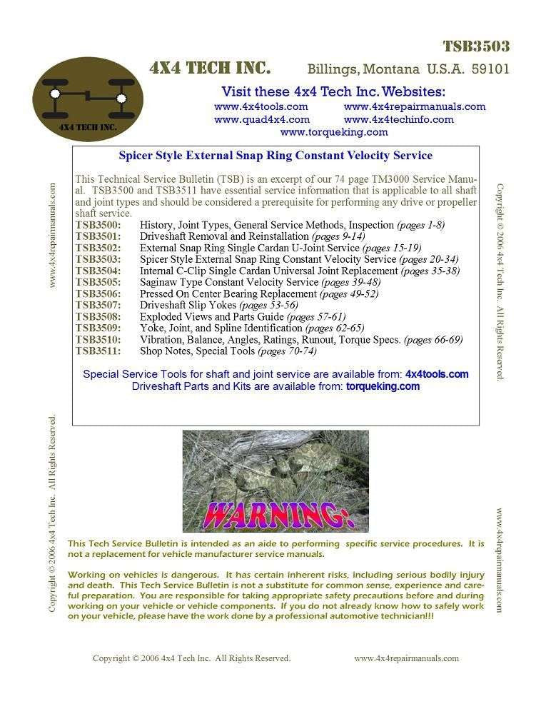 TSB3503 Spicer Style External Snap Ring Constant Velocity Service Torque King 4x4