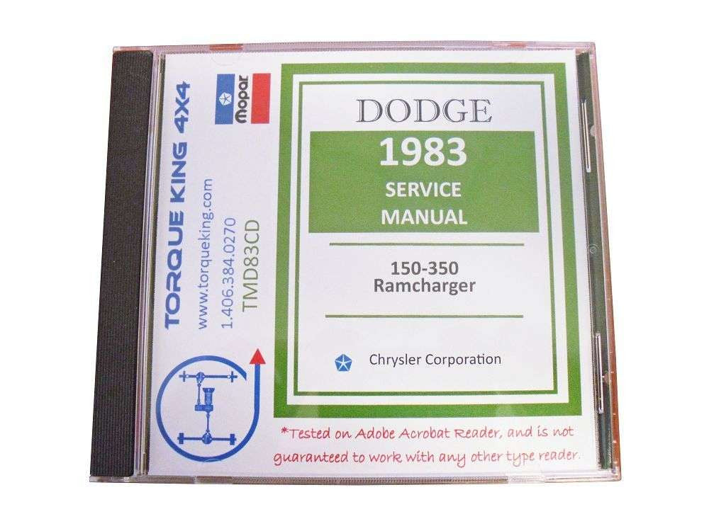 TMD83CD 1983 Dodge Ram Truck and Ramcharger Service Manual on CD Torque King 4x4