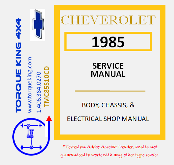 TMC85S10CD 1985 Chevy S10 Factory Service Manual on CD Torque King 4x4