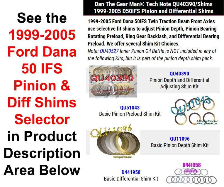 1999-2005 Ford Dana 50 IFS Pinion & Differential Shims Selector Torque King 4x4