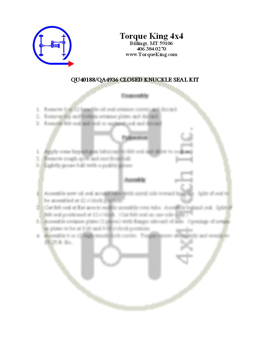 QA4936/QU40188 Instructions Torque King 4x4