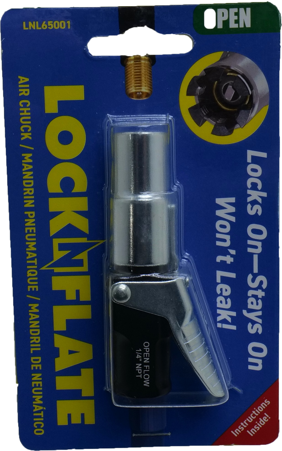 QU90089 LockNFlate Locking Air Chuck Open Flow, Straight