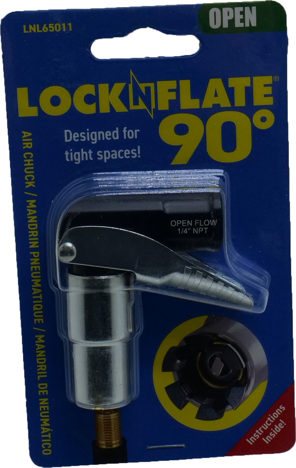 QU90090 LockNFlate Locking Air Chuck Open Flow, 90 Degree
