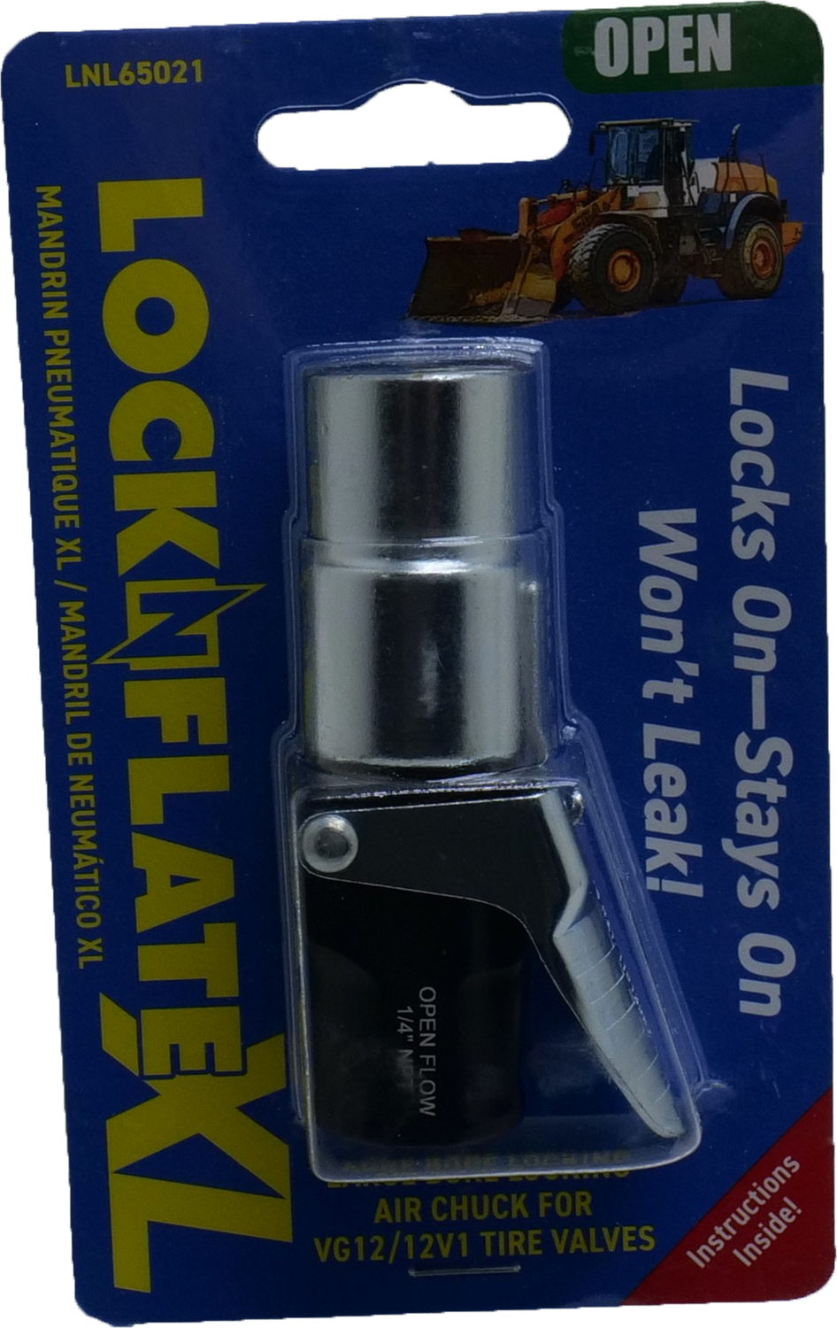 QU90091 LockNFlate XL Air Chuck for Large Bore Tire Valves, Open Flow