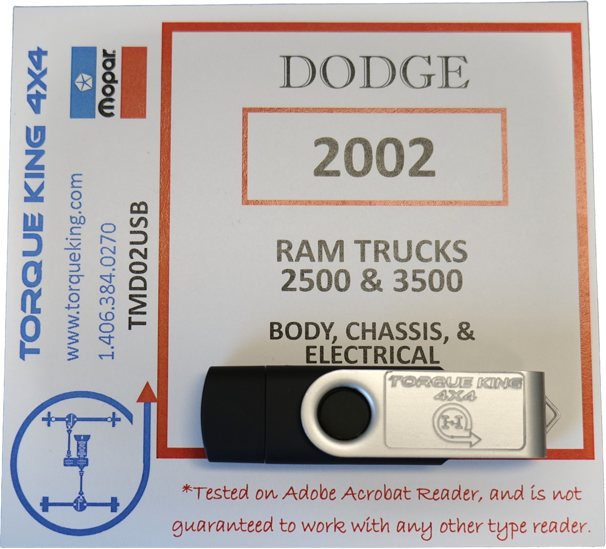 TMD02USB 2002 Dodge Factory Service Manuals on USB for Ram 2500, 3500 Torque King 4x4