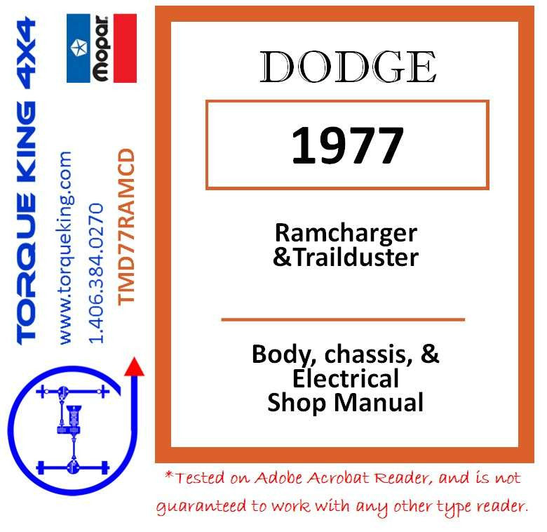 TMD77RAMCD 1977-1978 Dodge Ramcharger & Trailduster Factory Service Manuals on CD Torque King 4x4