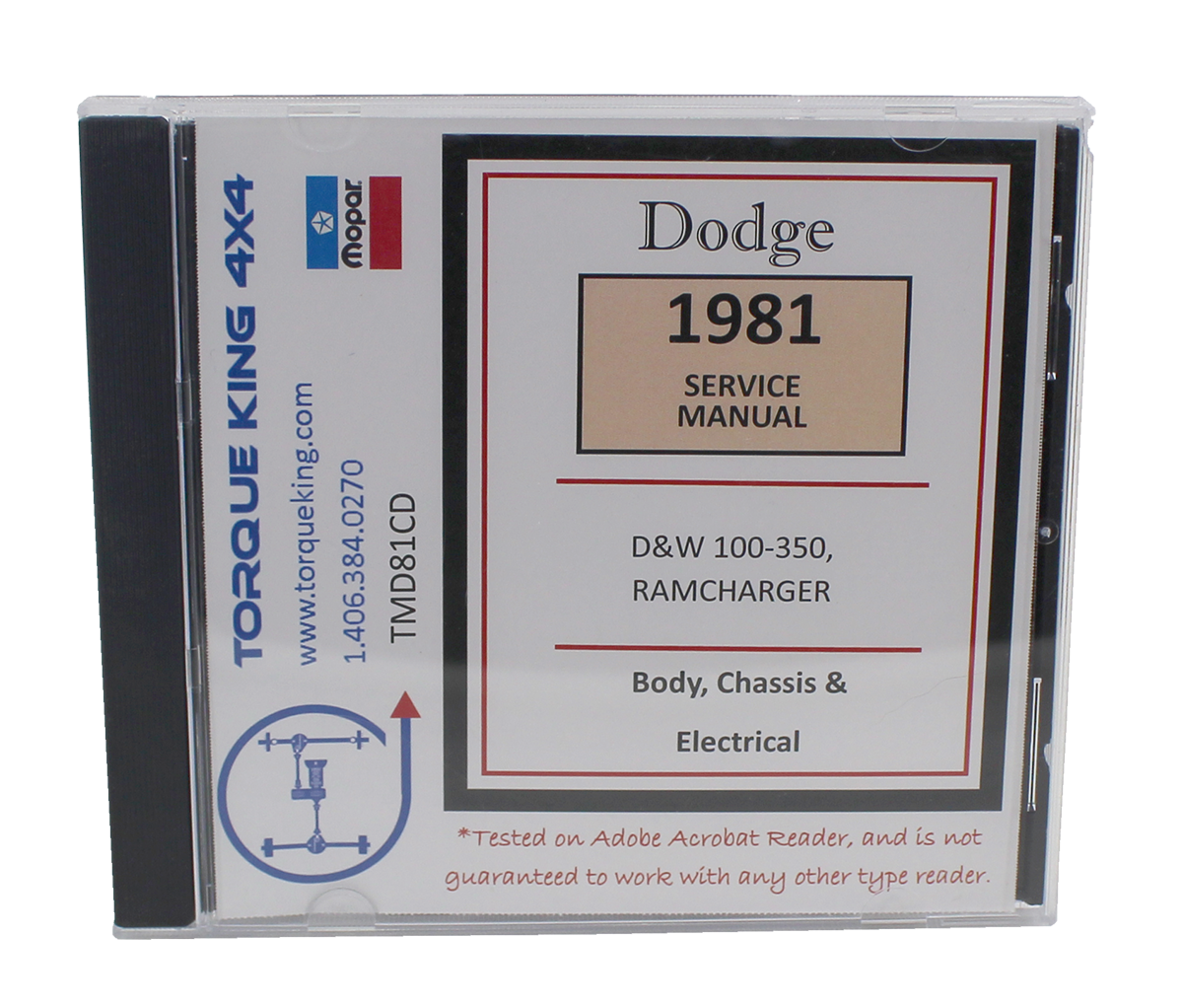 TMD81CD 1981 Dodge Truck, Ramcharger and Trailduster Shop Manual on CD Torque King 4x4