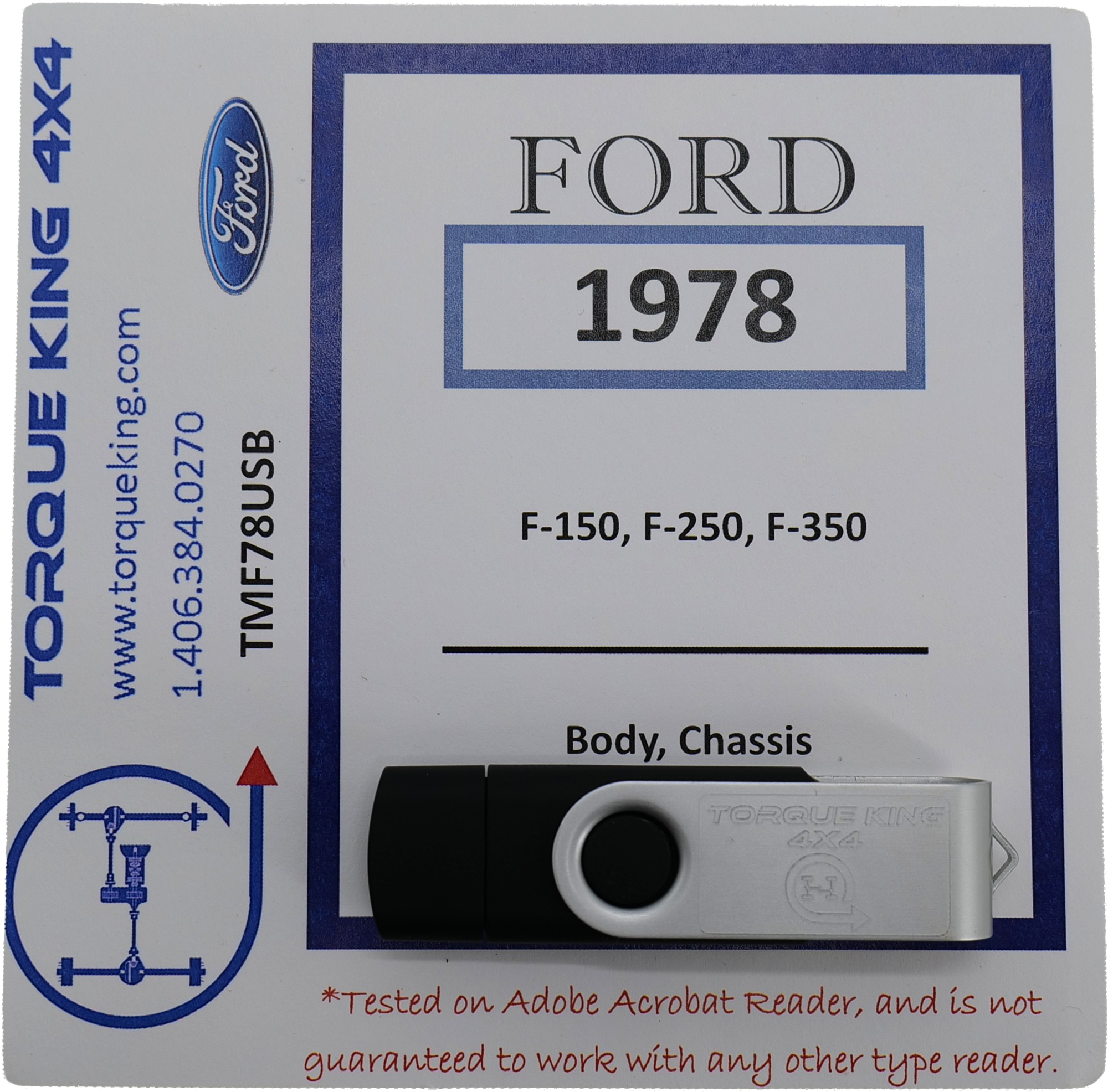 TMF78USB 1978 Ford Factory Shop Manual on USB for Truck Torque King 4x4