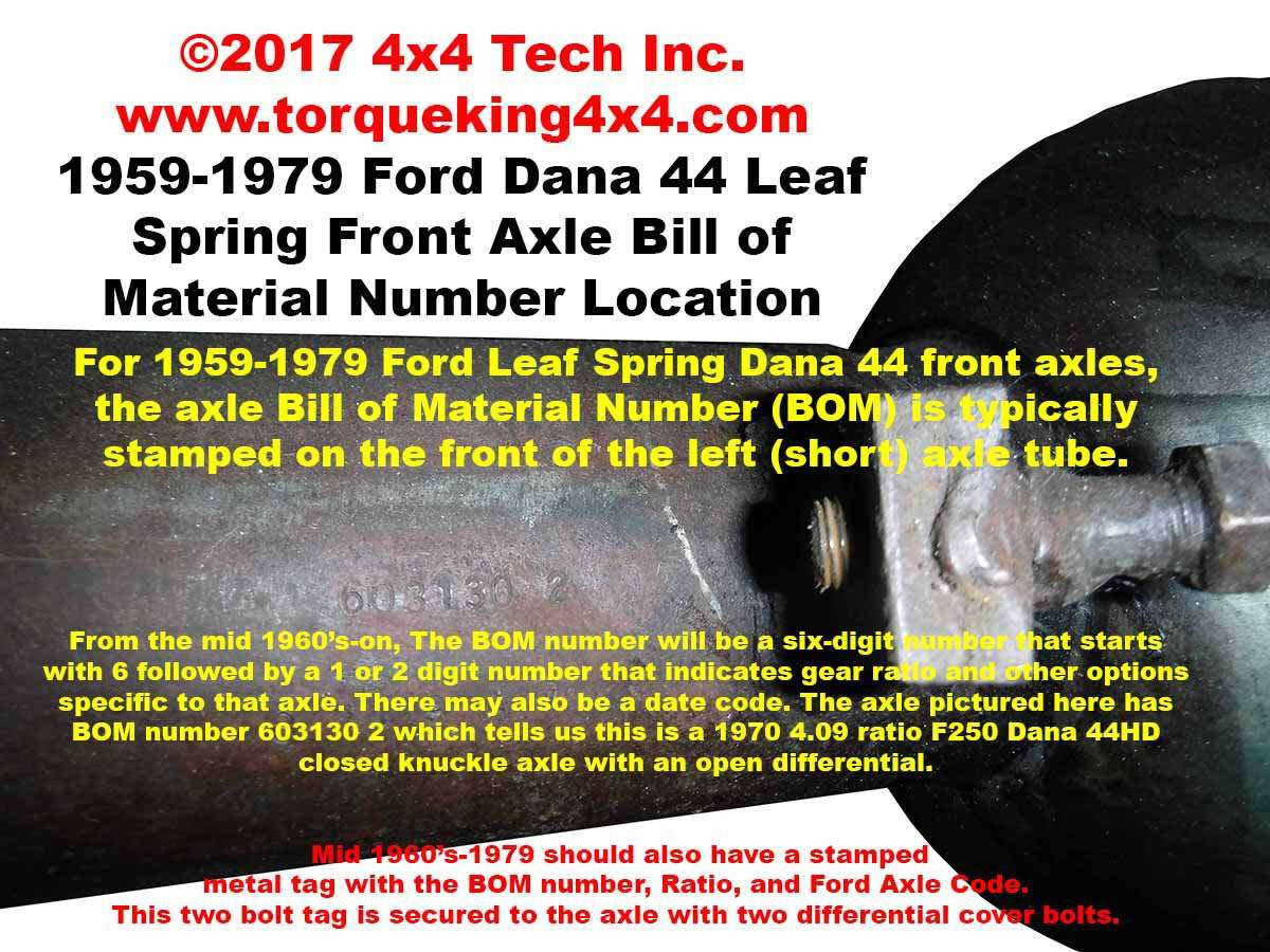 ID a 1974-1975 Ford Dana 60 Closed Knuckle Front Axle IDN-133 Torque King 4x4